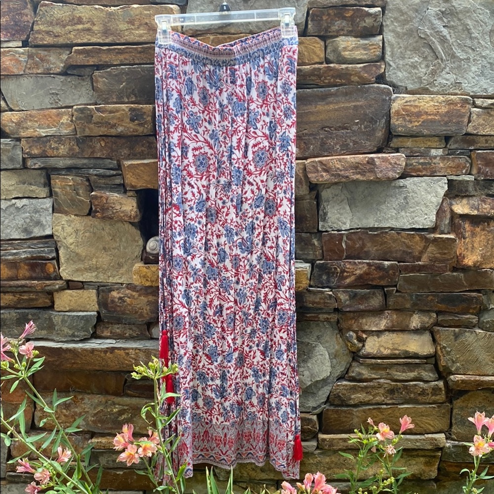 Floral Maxi Skirt - Red and Blue